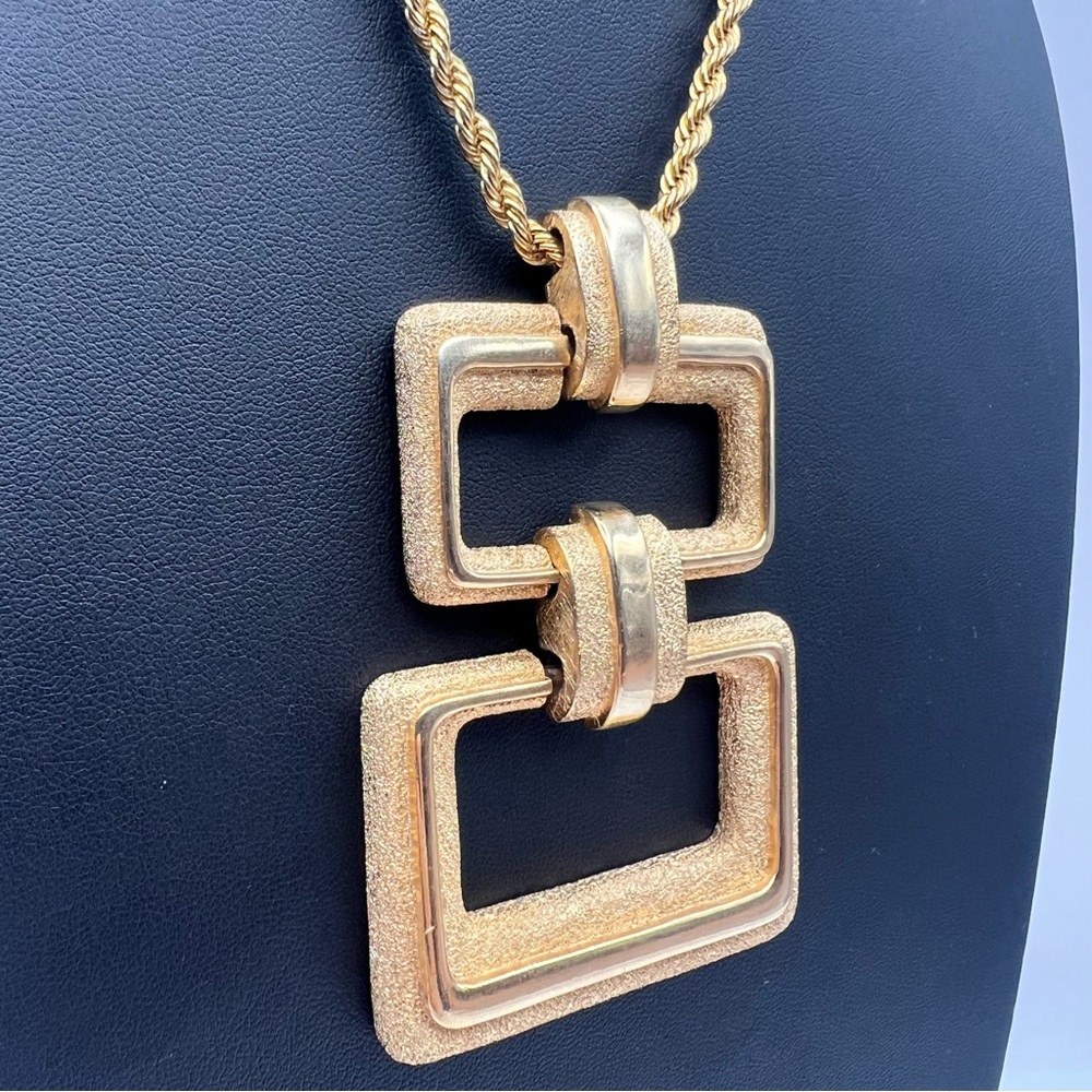 Midcentury Modern Vintage Caroline Rectangles Gold Tone Necklace - Picture 3 of 8